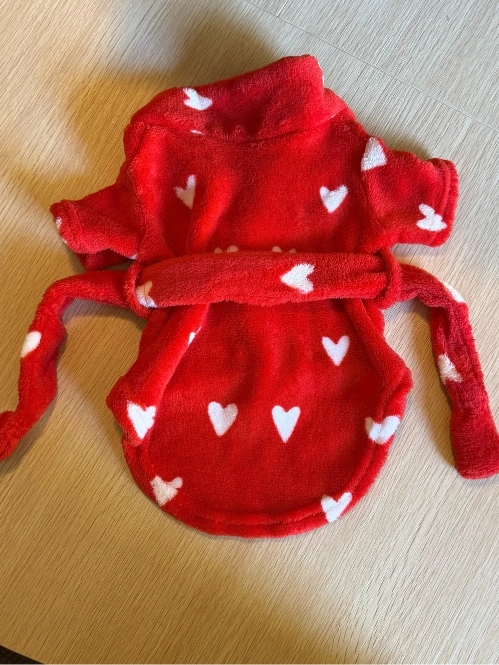 Dog Plush Heart Fleece Robe - Red extra small